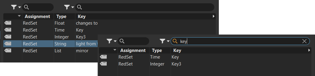 Table before and after search