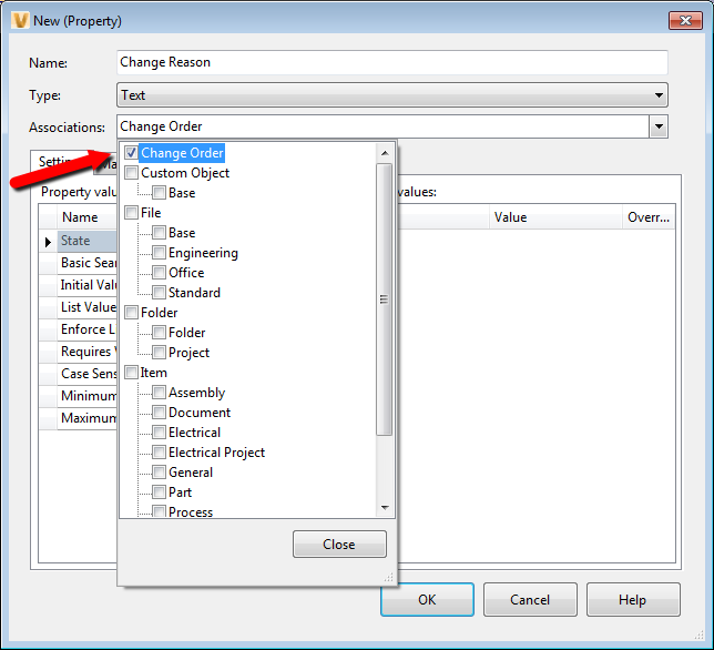 new property dialog