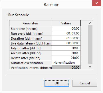 Baseline Run Schedule dialog