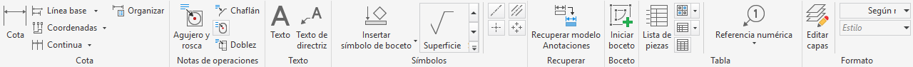 cinta de opciones de anotación del dibujo