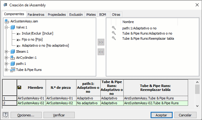 Configuración de creación de tubería de iAssembly