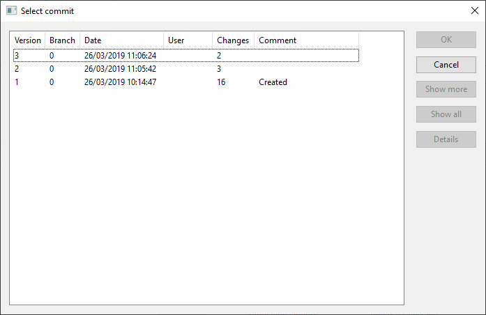 Select Commit dialog