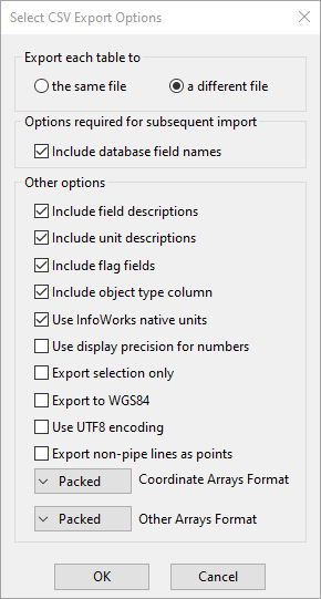 Select CSV Export Options dialog