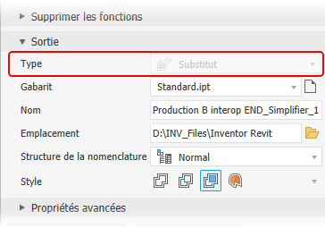 Sortie de substitut simplifié