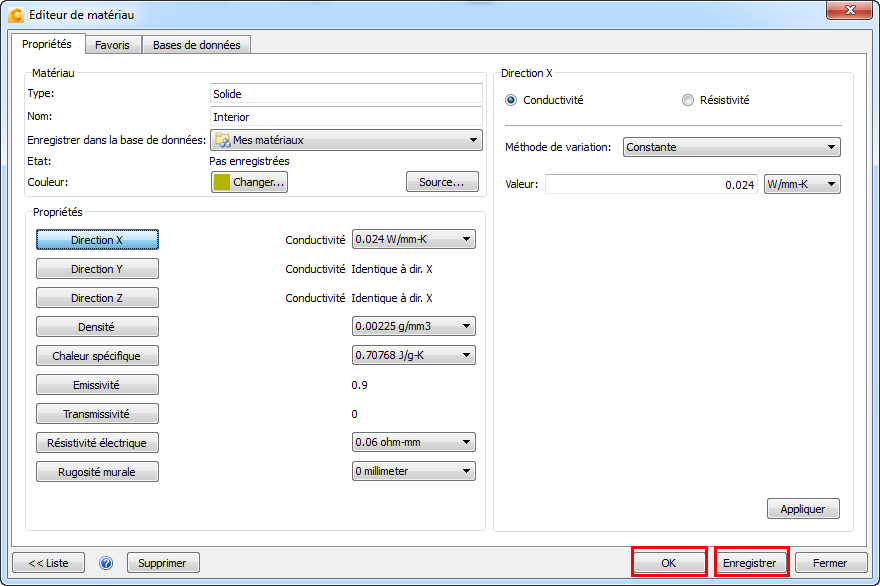 enregistrer le matériau personnalisé