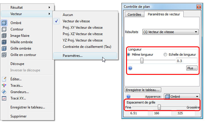paramètres de vecteur
