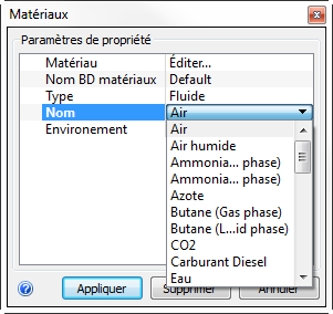 sélection de matériau