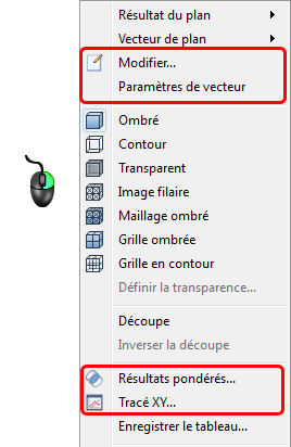 cliquer avec le bouton droit de la souris sur le plan de coupe