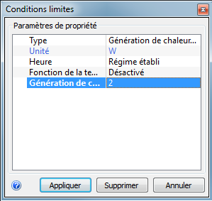 boîte de dialogue Conditions limites