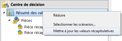 mettre à jour les valeurs récapitulatives
