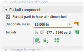Escludi componenti in base alle dimensioni