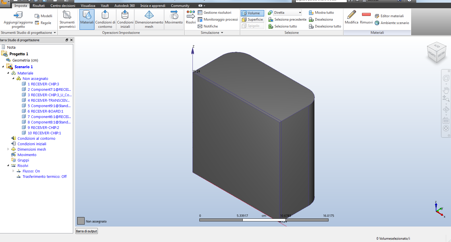 Barra di output nascosta