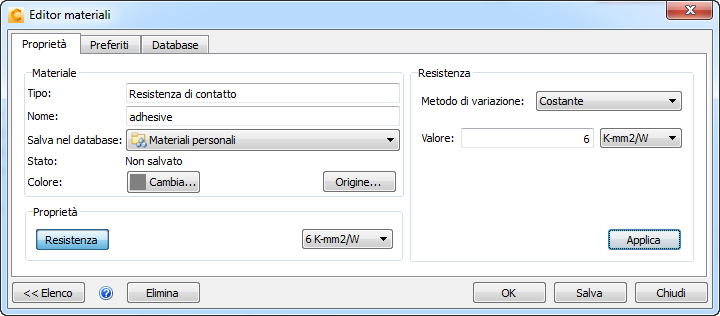 editor dei materiali