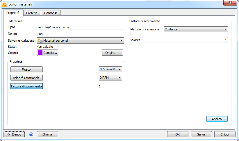 editor dei materiali