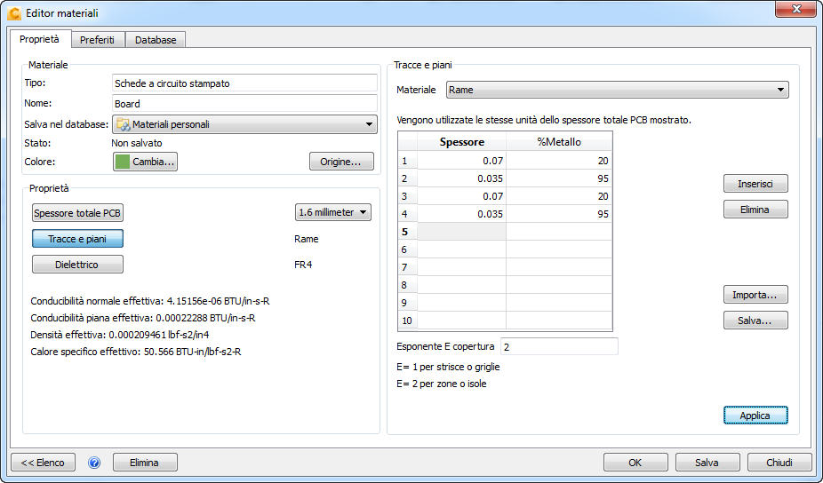 editor dei materiali