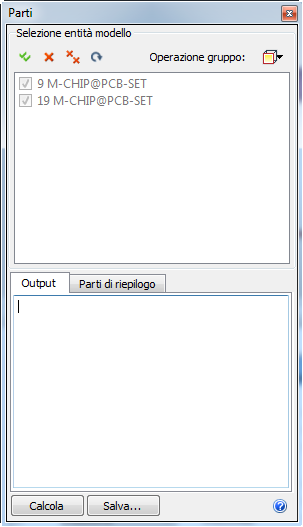 finestra di dialogo Parti