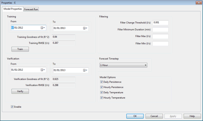 Model Properties tab