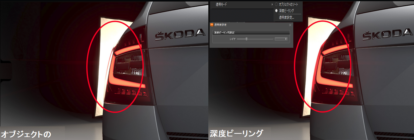 [オブジェクトのソート]と[深度ピーリング]