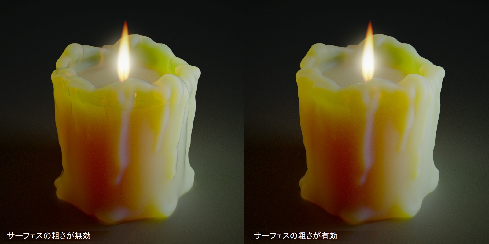 サブサーフェス スキャタリングのサーフェスの粗さを無効化および有効化