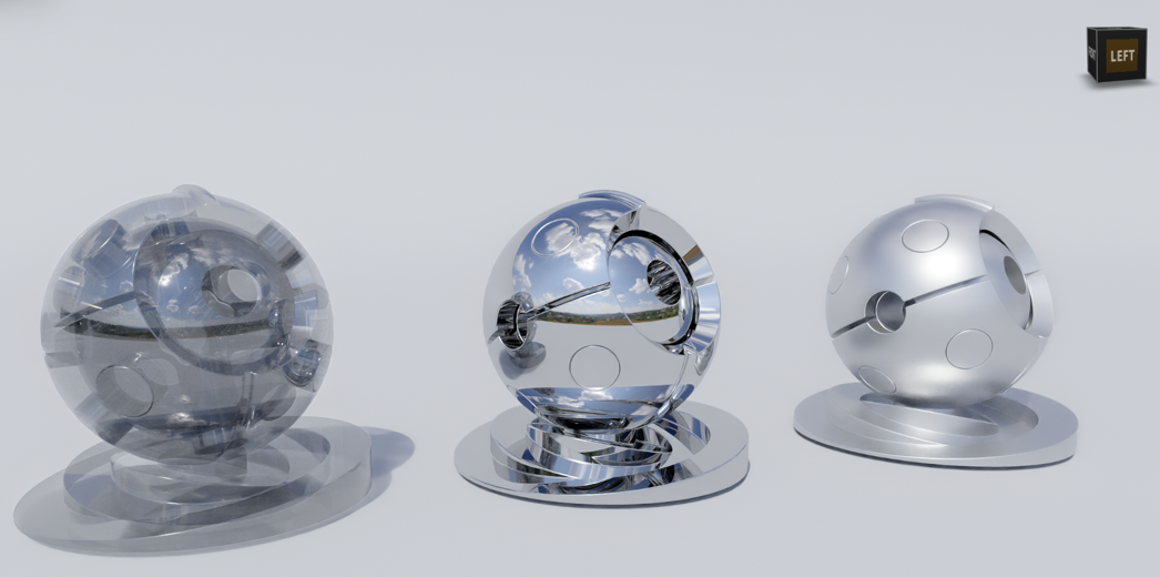 USD からのガラス、クローム、ブラシ仕上げメタルの変換