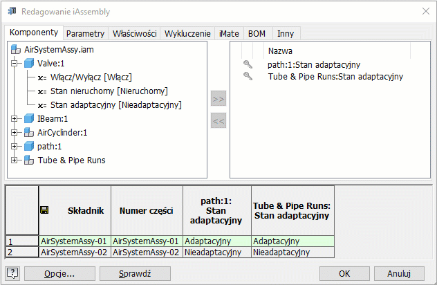Redagowanie iAssembly — Konfiguracja rury