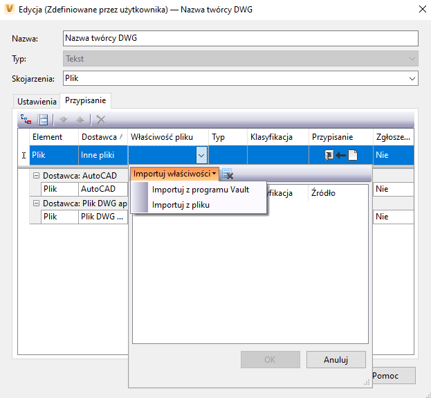karta Odwzorowanie właściwości