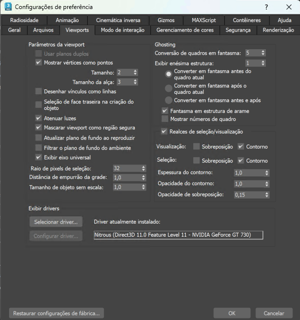 Viewport tab in the Preference Settings window displaying options to change your viewport settings.