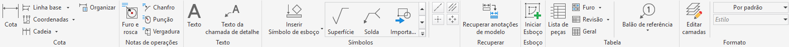 faixa de opções de anotação de desenho