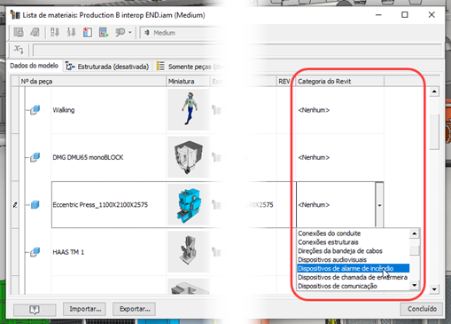 Editor de lista de materiais