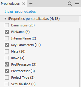 Incluir propriedades