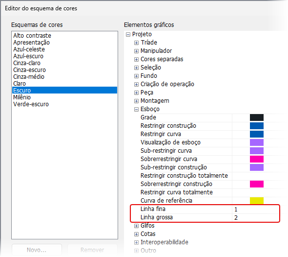 Parâmetros de linha de esboço