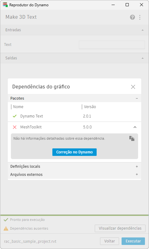 imagem da caixa de diálogo Dependências do gráfico
