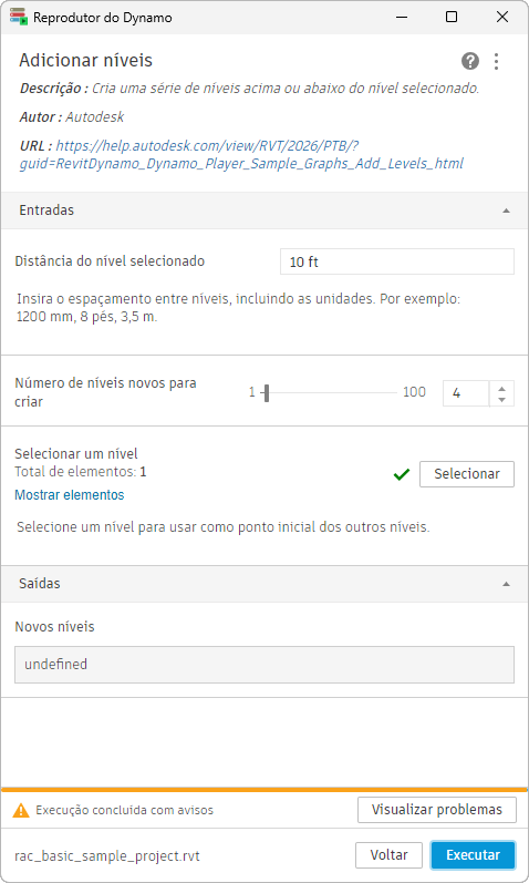 imagem do acesso ao Visualizador de problemas na parte inferior do Reprodutor do Dynamo