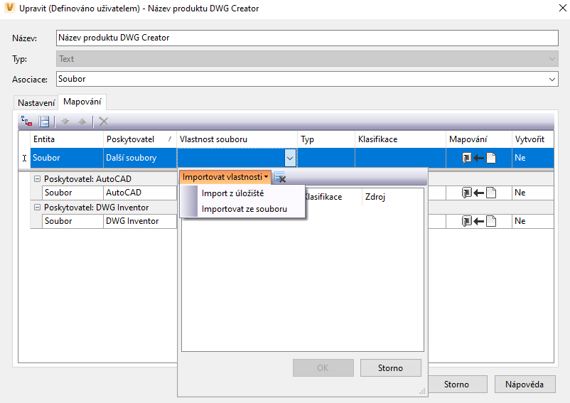 karta mapování vlastností