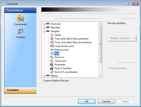 Customize dialog- Commands page