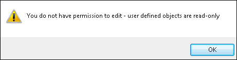 Warning message displayed for a user who is not a Database Owner