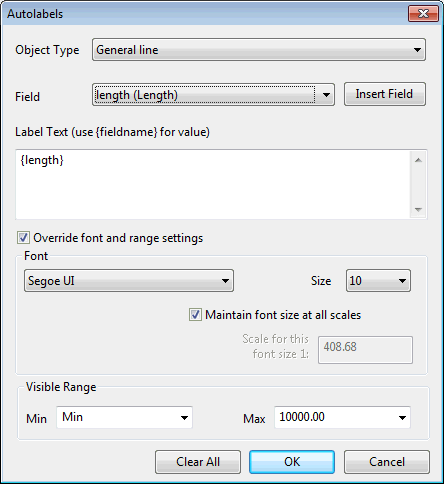 Custom Autolabels Text dialog