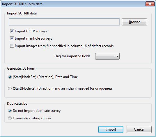 Import SUFRIB survey data Dialog