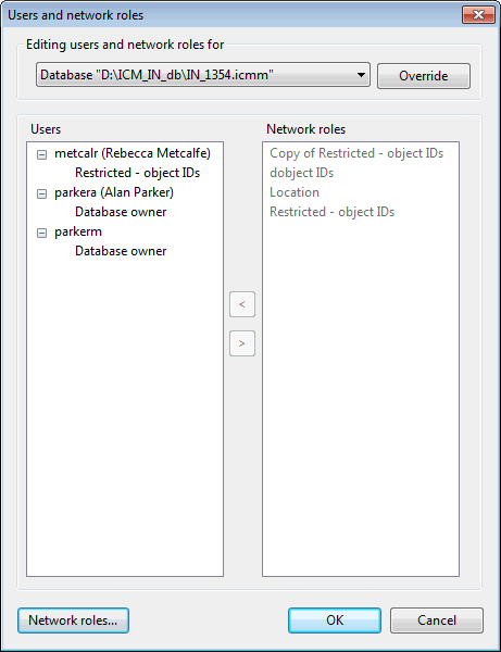 Users and network roles Dialog