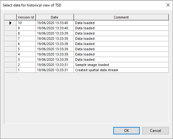 Select date for historical view of TSD dialog