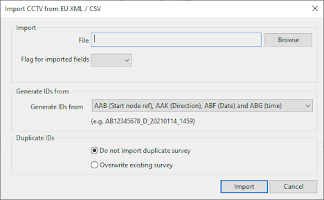 Import CCTV from EU XML CSV dialog