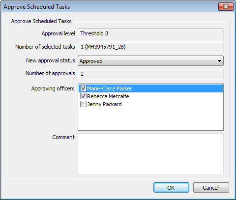 Approve Scheduled Tasks dialog