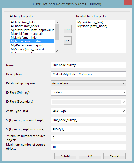 User Defined Relationship Dialog