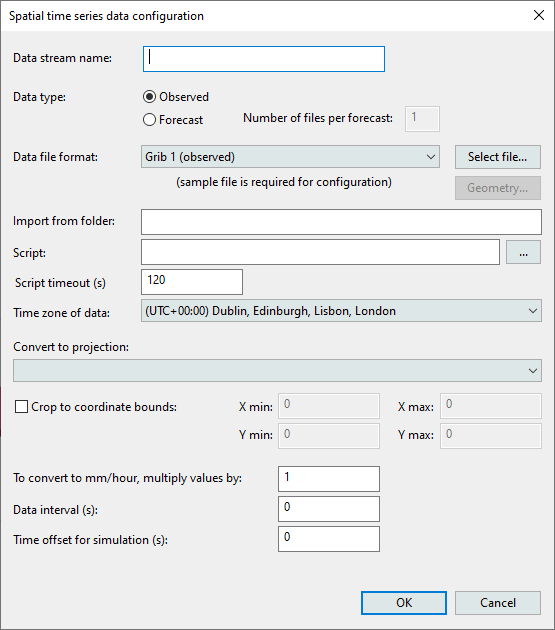 Spatial time series data configuration dialog