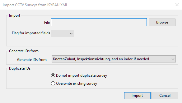 Import CCTV from ISYBAU XML dialog
