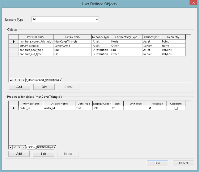 User Defined Objects Dialog