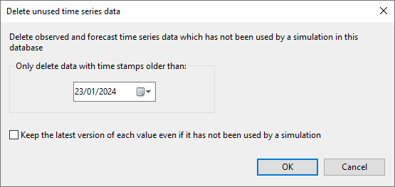 Delete unused time series data Dialog
