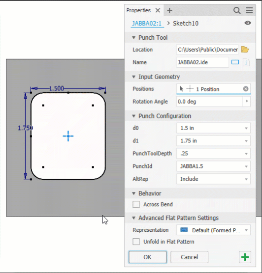 Punch table properties