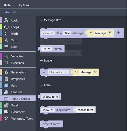 Button Selection Box Input / Output Codeblocks Reference