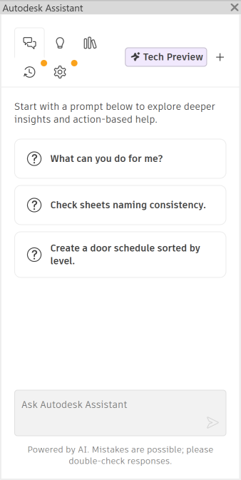 Autodesk Assistant for Revit panel